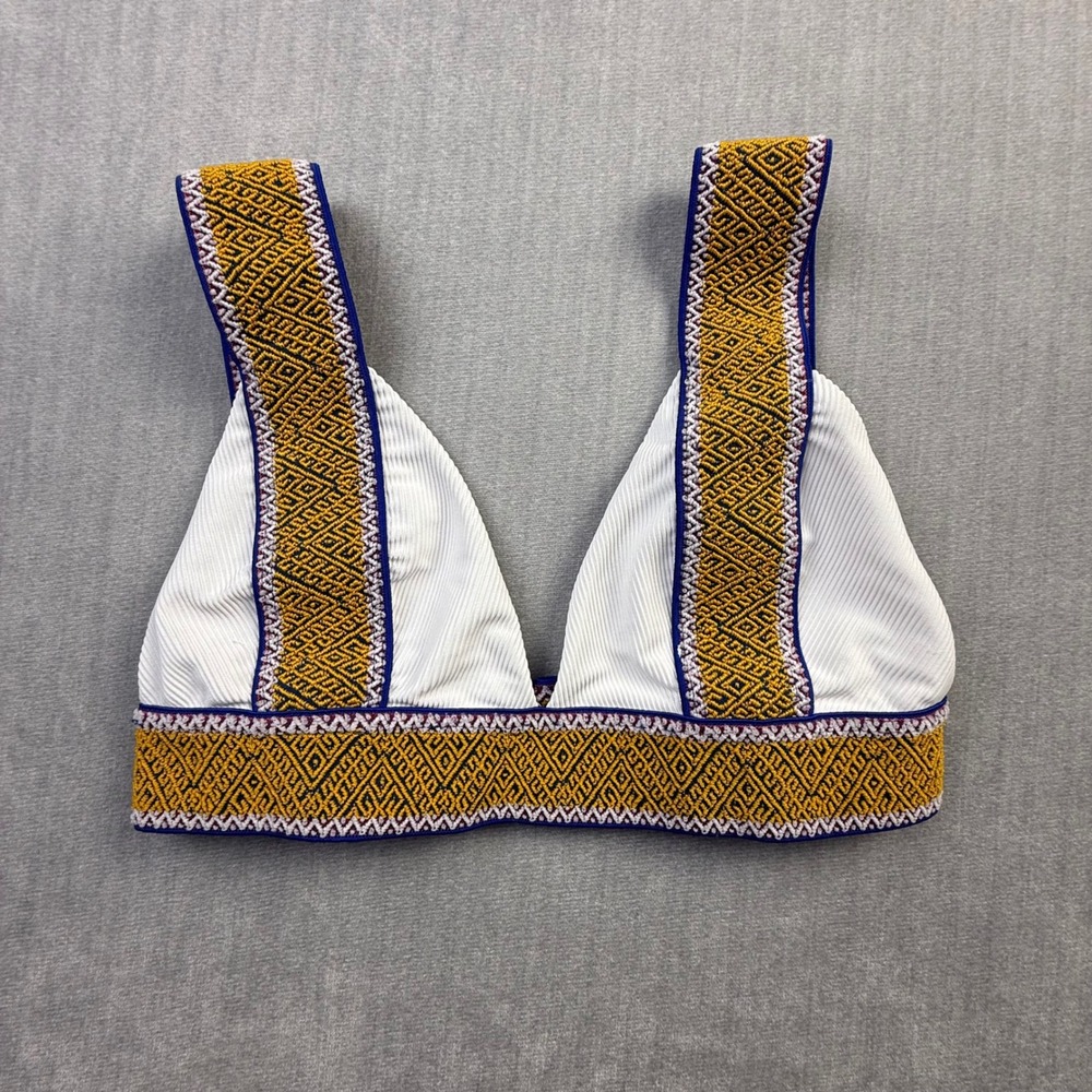 Elysiian Los Angeles White Ribbed Embroidered Bikini Top Medium Mustard Purple